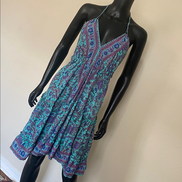 Zury Dresses & Skirts - Sleeveless Teal Purple & Pink Silk Floral V-Neck Adjustable Size S M L Dress